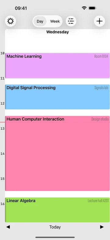 Student Timetable on iPhone showing the daily class schedule