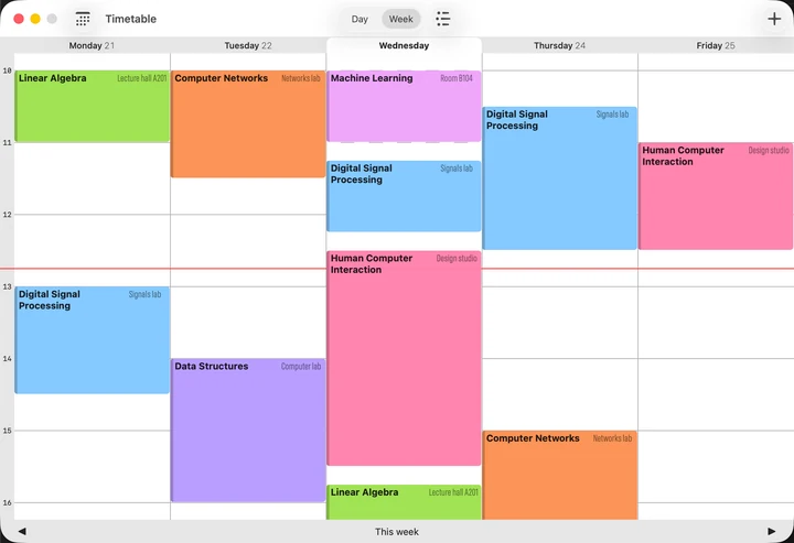 Student Timetable on Mac showing the same weekly class schedule