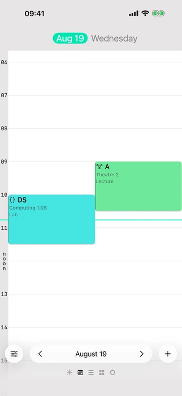 Timetable Pad on iPhone showing the daily class schedule