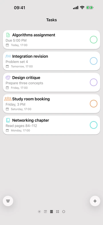 Timetable Pad on iPhone showing assignments organised by subject
