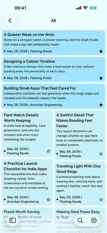 Twiza preview on iPhone showing articles in a reading grid
